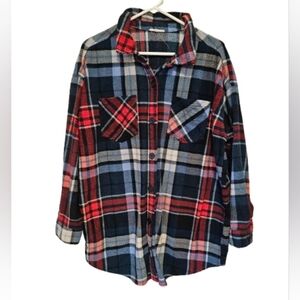 Maurices Red, Green, Blue Plaid Fuzzy Winter Button Down Top Women's 0X